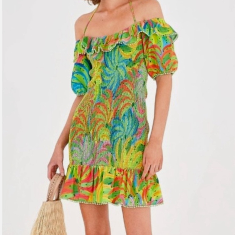 Farm Rio Neon Banana Mini Dress